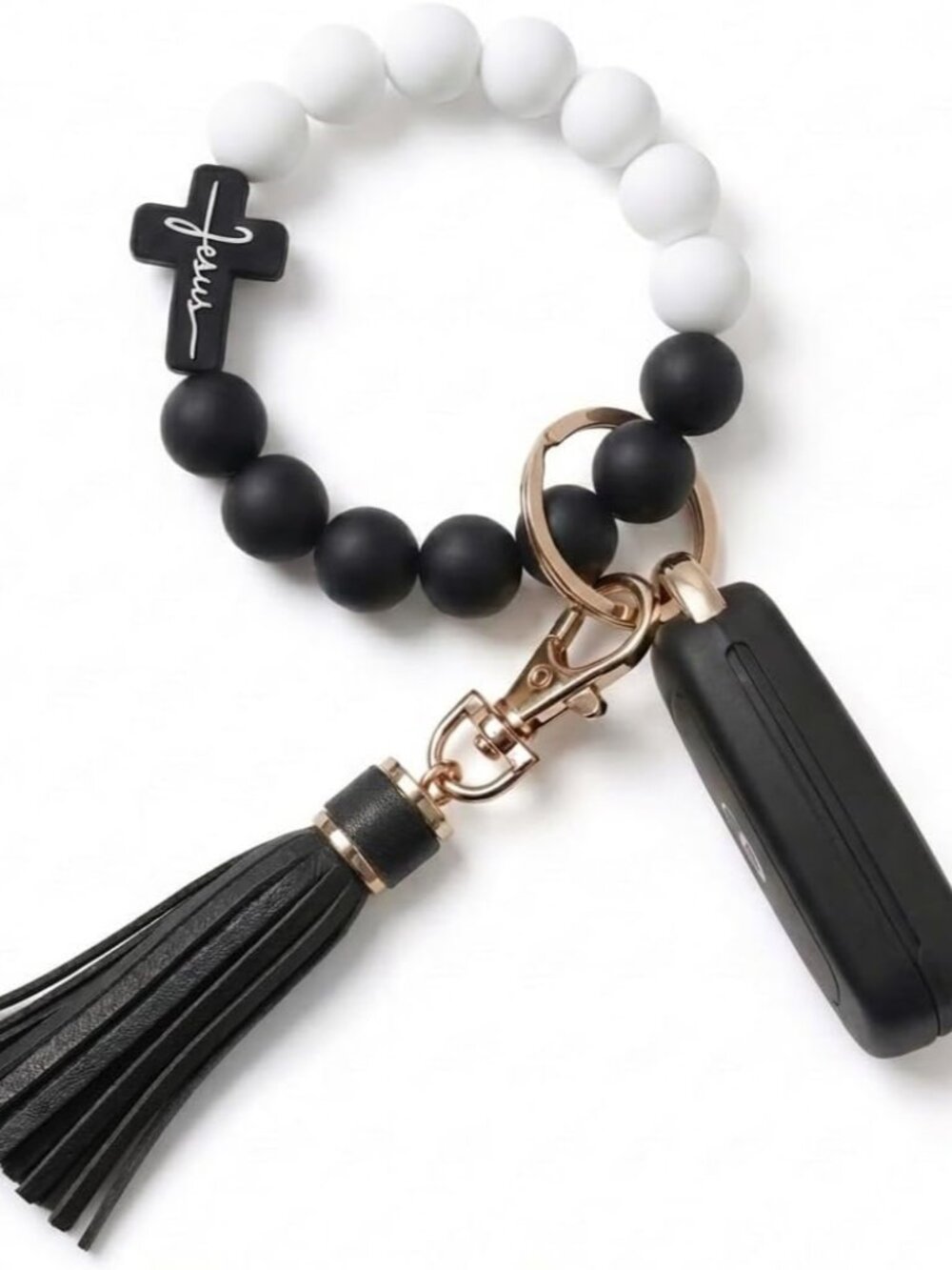 Key Ring Bracelet Car Keychain Holder Wristlet Silicone Women Beaded Bangle Chai